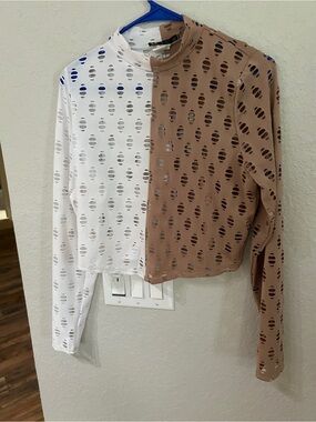 The Curve By Judani Distressed Crop Top & Pants Set Tan White Size 2X- L53